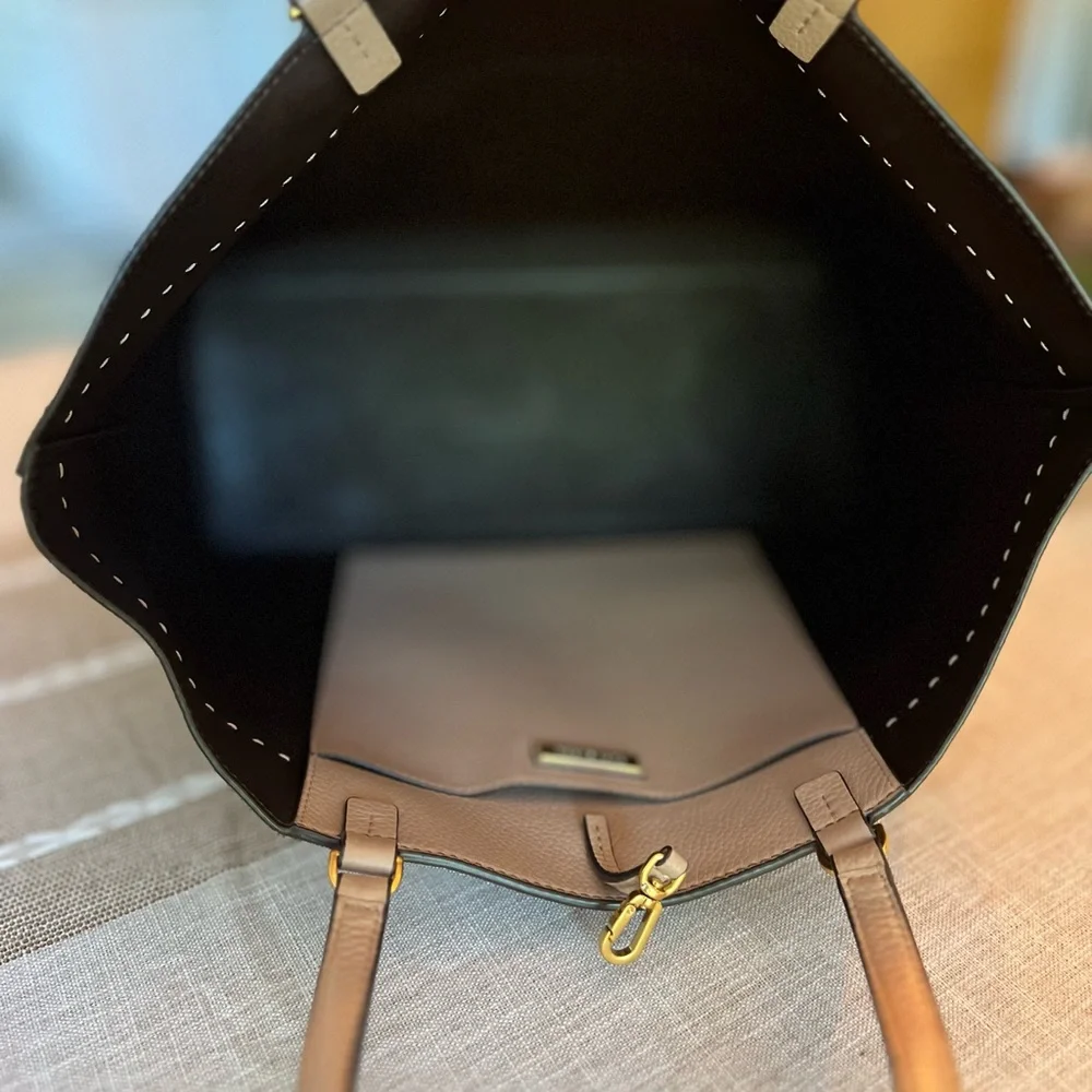 ⭐️Tory Burch McGraw Leather Tote Beige Tan Shoulder Bag + Dust Bag - Picture 5 of 9